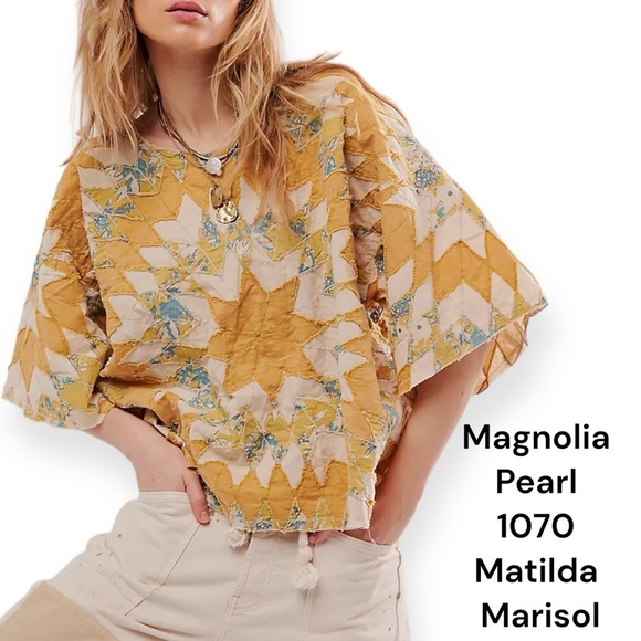 Magnolia Pearl Tops - Magnolia Pearl 1070 Matilda Marisol Top yellow cream quilted sunburst One Size